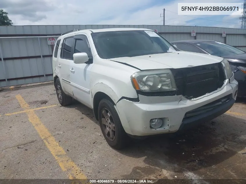 2011 Honda Pilot Touring VIN: 5FNYF4H92BB066971 Lot: 40046579