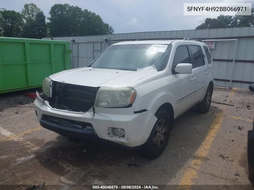 2011 Honda Pilot Touring VIN: 5FNYF4H92BB066971 Lot: 40046579