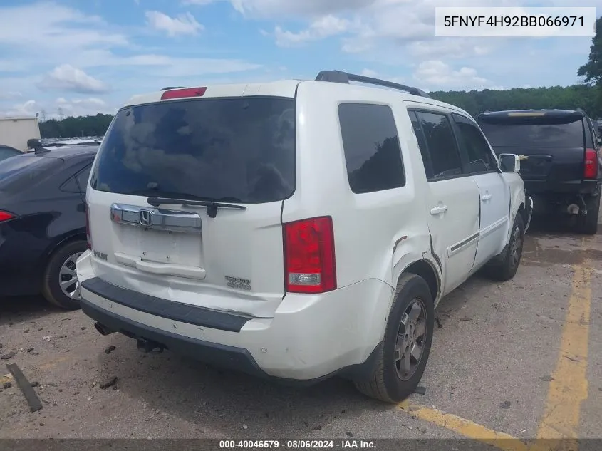 2011 Honda Pilot Touring VIN: 5FNYF4H92BB066971 Lot: 40046579