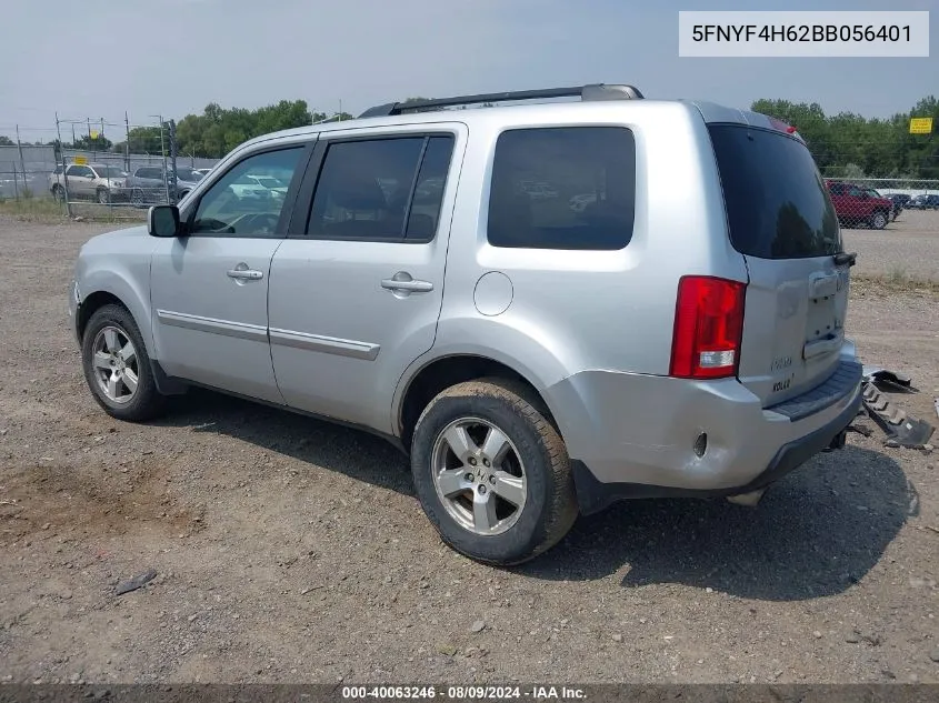 2011 Honda Pilot Ex-L VIN: 5FNYF4H62BB056401 Lot: 40063246