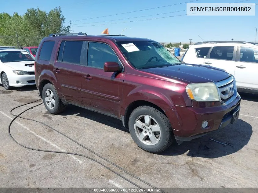 2011 Honda Pilot Ex-L VIN: 5FNYF3H50BB004802 Lot: 40068658