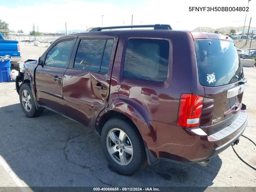 2011 Honda Pilot Ex-L VIN: 5FNYF3H50BB004802 Lot: 40068658