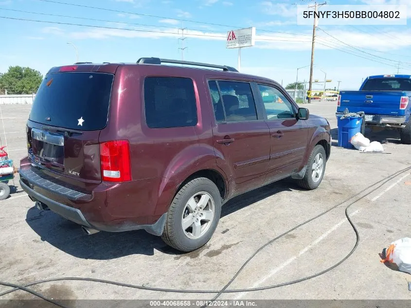 2011 Honda Pilot Ex-L VIN: 5FNYF3H50BB004802 Lot: 40068658