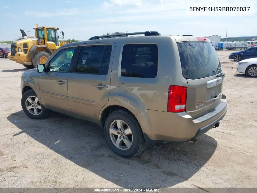 2011 Honda Pilot Ex-L VIN: 5FNYF4H59BB076037 Lot: 40090611