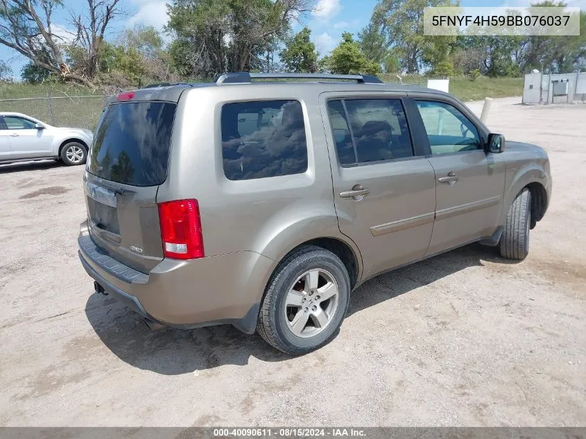 2011 Honda Pilot Ex-L VIN: 5FNYF4H59BB076037 Lot: 40090611