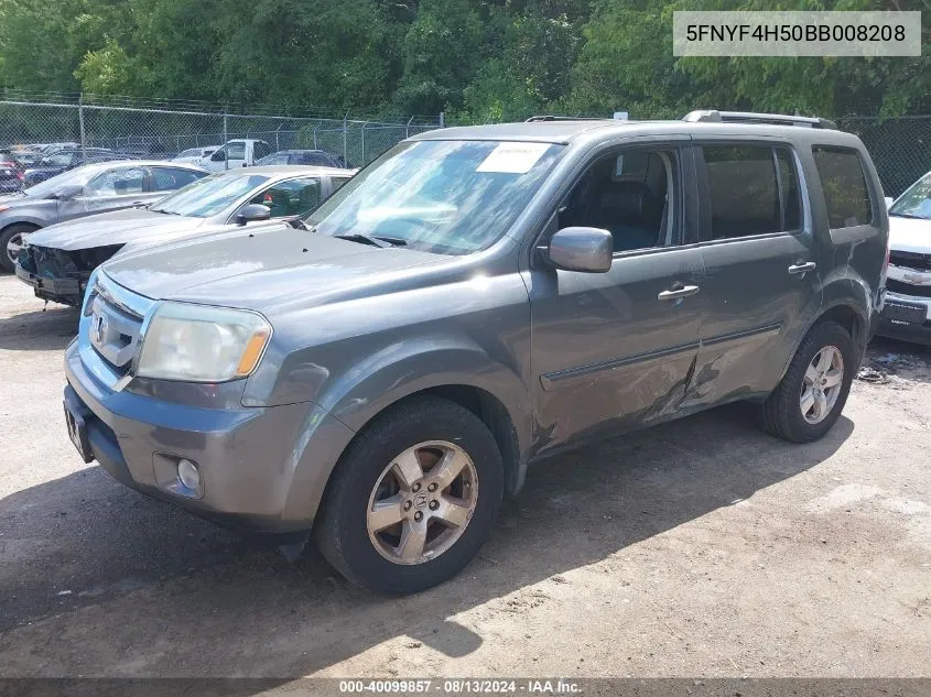 2011 Honda Pilot Ex-L VIN: 5FNYF4H50BB008208 Lot: 40099857