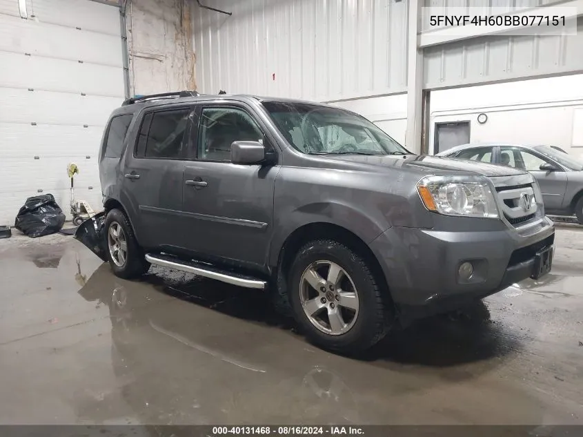 2011 Honda Pilot Ex-L VIN: 5FNYF4H60BB077151 Lot: 40881938