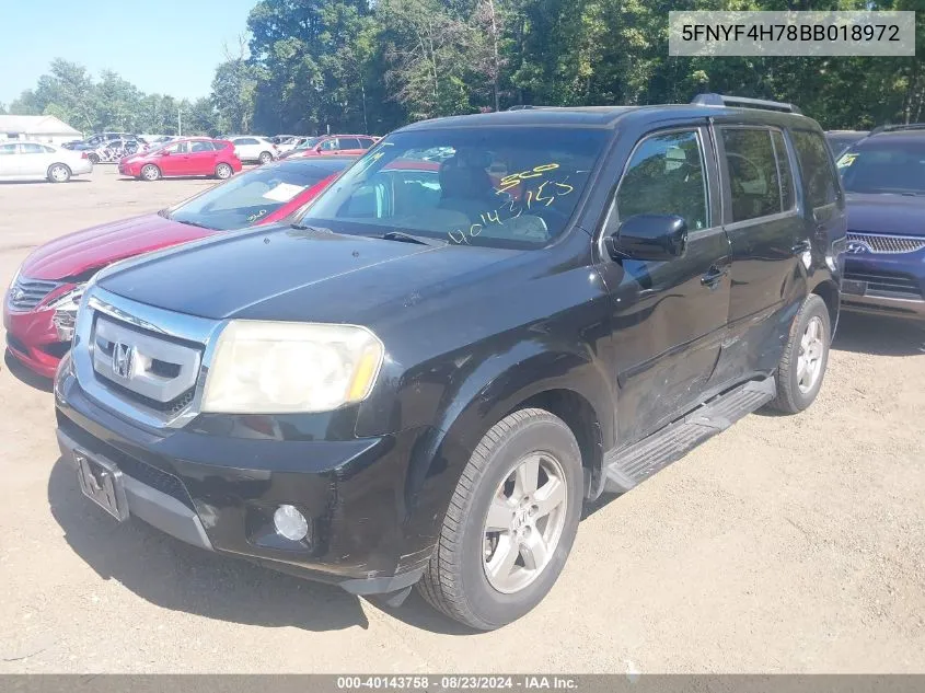 2011 Honda Pilot Ex-L VIN: 5FNYF4H78BB018972 Lot: 40143758