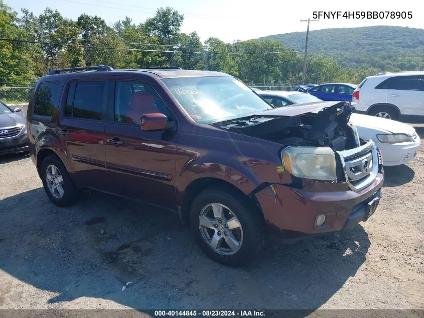 2011 Honda Pilot Ex-L VIN: 5FNYF4H59BB078905 Lot: 40144845