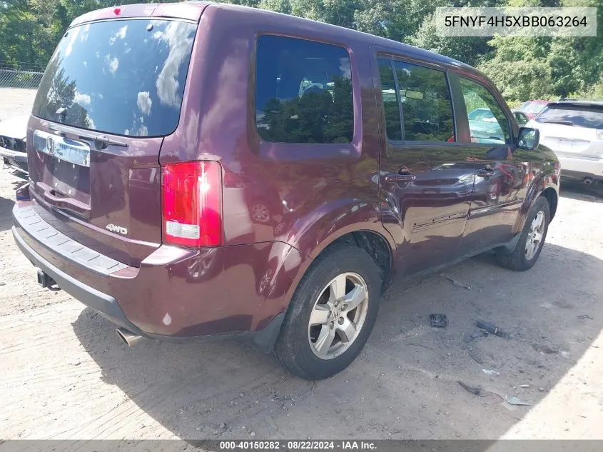 2011 Honda Pilot Ex-L VIN: 5FNYF4H5XBB063264 Lot: 40150282