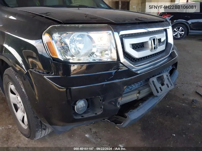 5FNYF4H22BB106081 2011 Honda Pilot Lx