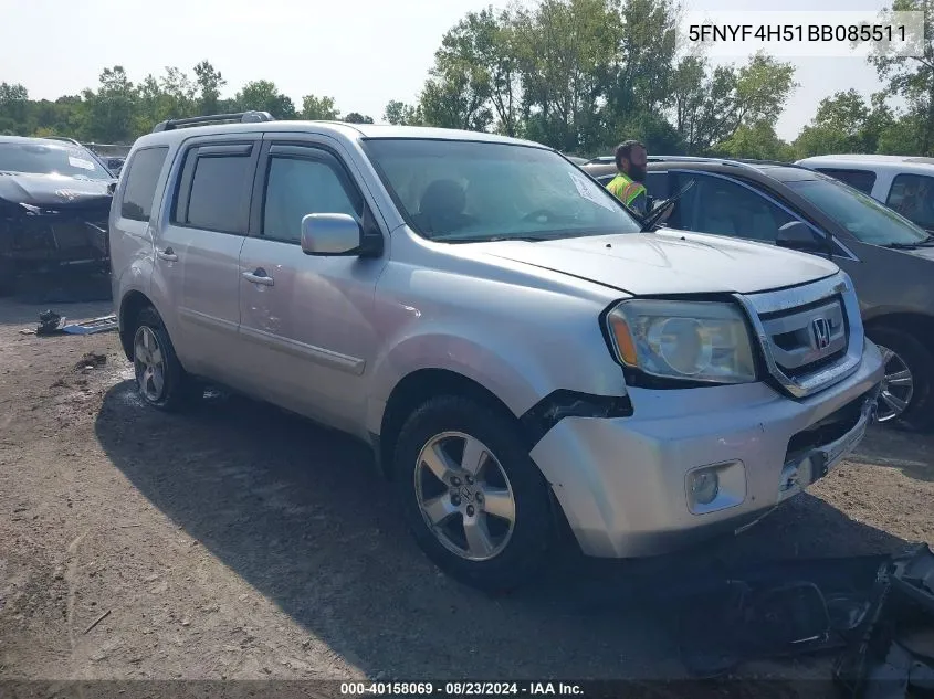 2011 Honda Pilot Ex-L VIN: 5FNYF4H51BB085511 Lot: 40158069