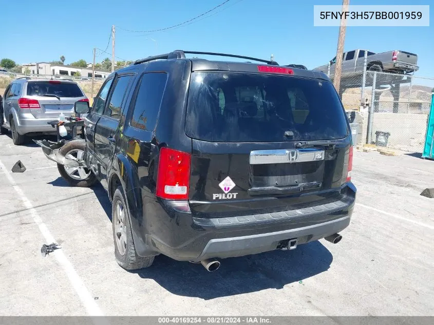 2011 Honda Pilot Ex-L VIN: 5FNYF3H57BB001959 Lot: 40169254