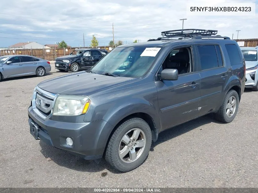 2011 Honda Pilot Ex-L VIN: 5FNYF3H6XBB024323 Lot: 40202984