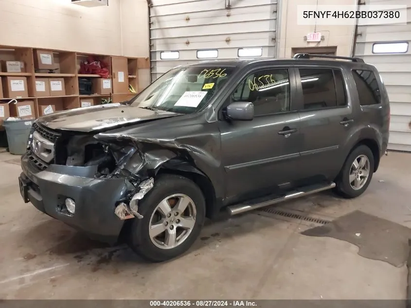 2011 Honda Pilot Ex-L VIN: 5FNYF4H62BB037380 Lot: 40206536