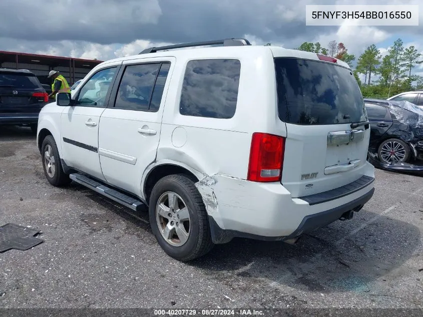 2011 Honda Pilot Ex-L VIN: 5FNYF3H54BB016550 Lot: 40207729