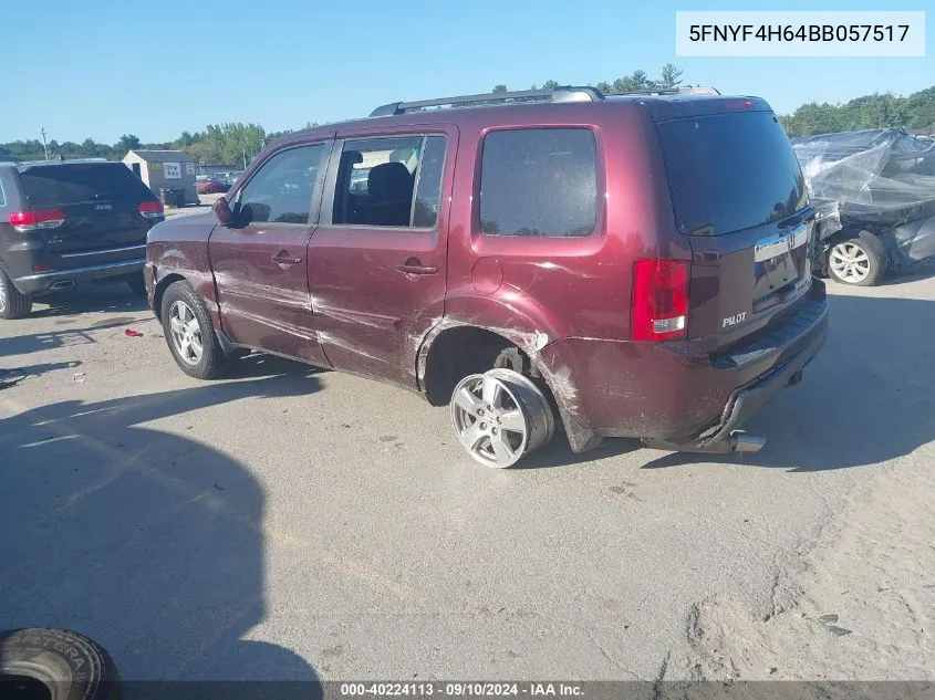 2011 Honda Pilot Exl VIN: 5FNYF4H64BB057517 Lot: 40224113