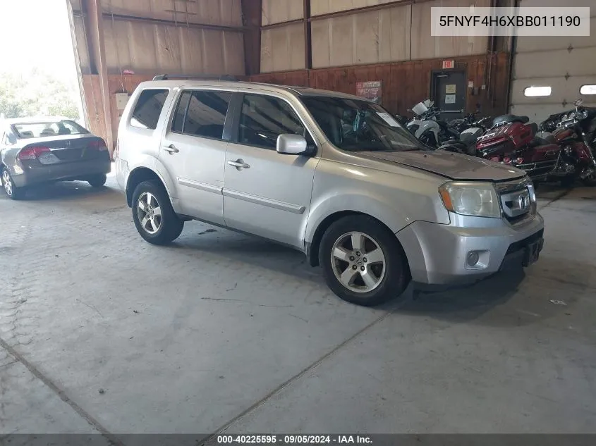 2011 Honda Pilot Ex-L VIN: 5FNYF4H6XBB011190 Lot: 40225595