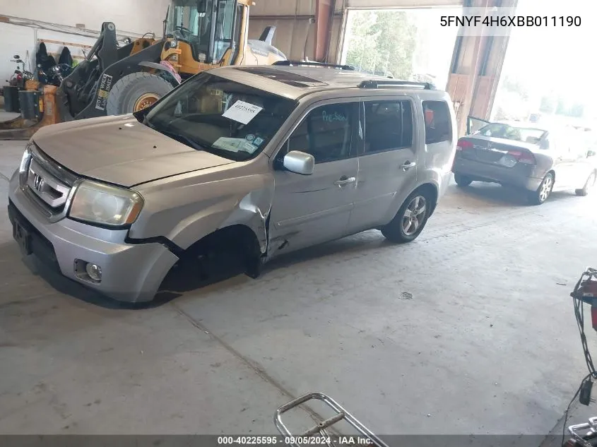 2011 Honda Pilot Ex-L VIN: 5FNYF4H6XBB011190 Lot: 40225595