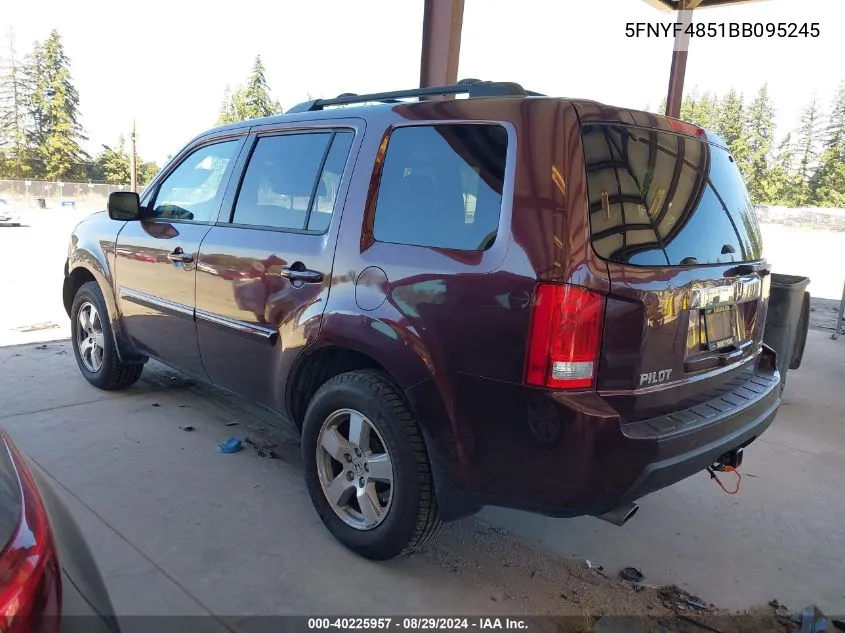 2011 Honda Pilot Exl VIN: 5FNYF4851BB095245 Lot: 40225957