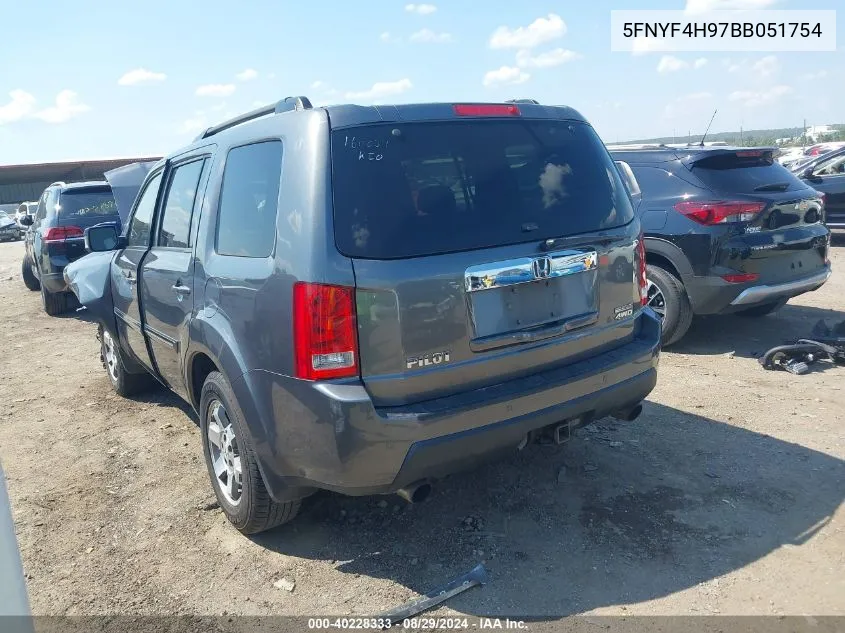 2011 Honda Pilot Touring VIN: 5FNYF4H97BB051754 Lot: 40228333