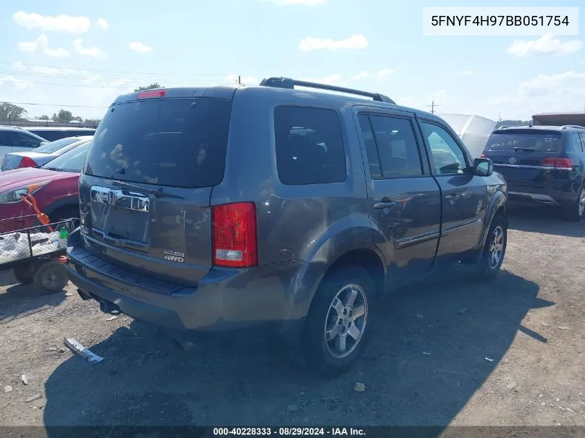 2011 Honda Pilot Touring VIN: 5FNYF4H97BB051754 Lot: 40228333