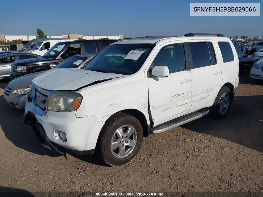 2011 Honda Pilot Ex-L VIN: 5FNYF3H59BB029066 Lot: 40245100