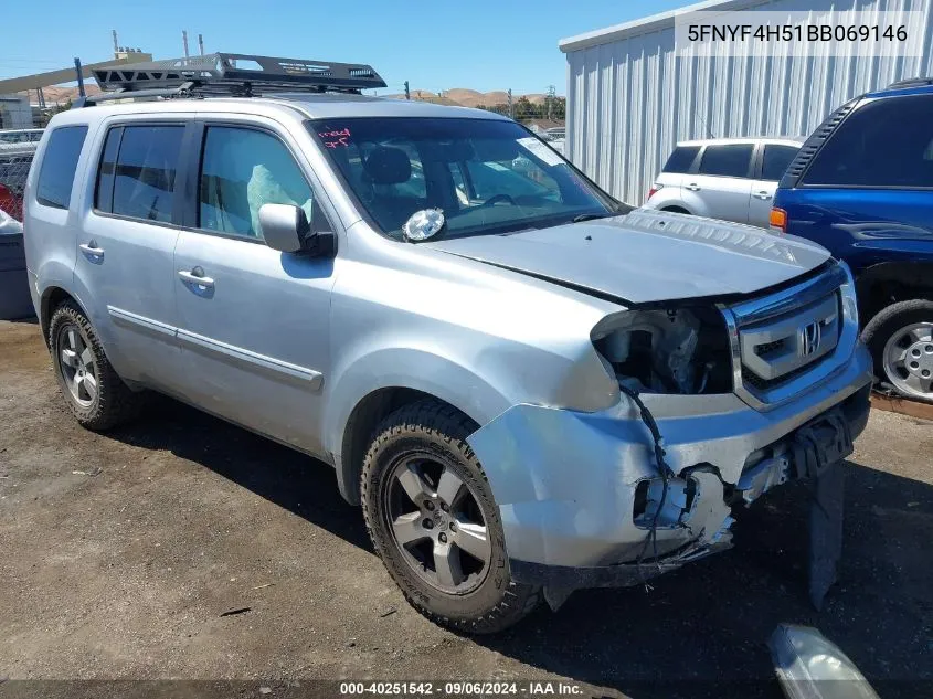 2011 Honda Pilot Ex-L VIN: 5FNYF4H51BB069146 Lot: 40251542