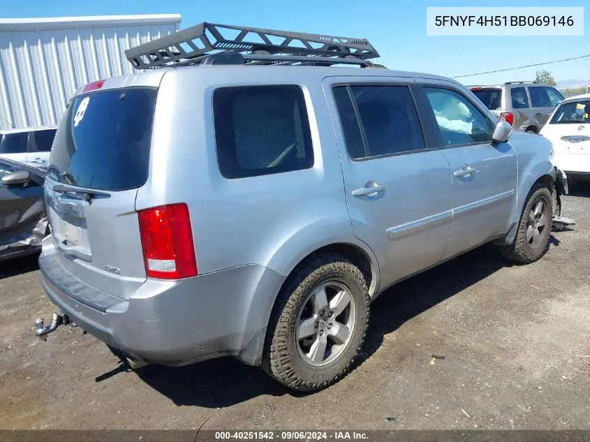 2011 Honda Pilot Ex-L VIN: 5FNYF4H51BB069146 Lot: 40251542