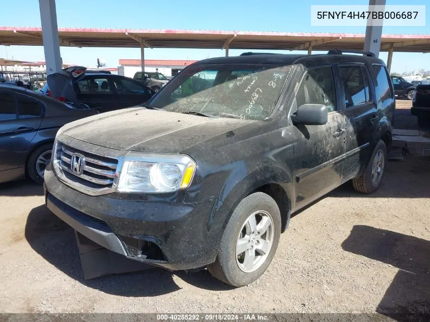 2011 Honda Pilot Ex VIN: 5FNYF4H47BB006687 Lot: 40255292