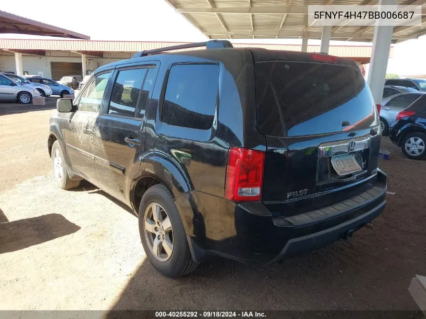 2011 Honda Pilot Ex VIN: 5FNYF4H47BB006687 Lot: 40255292