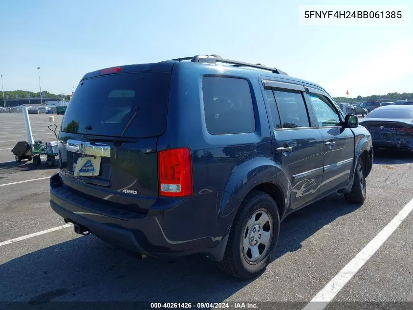 2011 Honda Pilot Lx VIN: 5FNYF4H24BB061385 Lot: 40261426