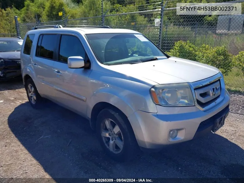 2011 Honda Pilot Ex-L VIN: 5FNYF4H53BB002371 Lot: 40265309