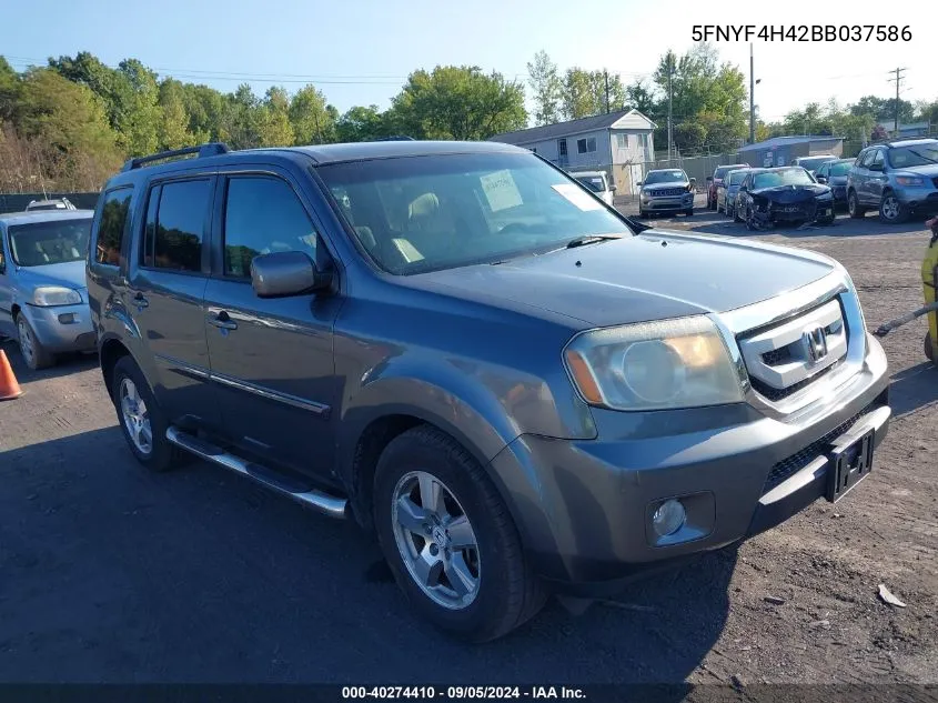 2011 Honda Pilot Ex VIN: 5FNYF4H42BB037586 Lot: 40274410