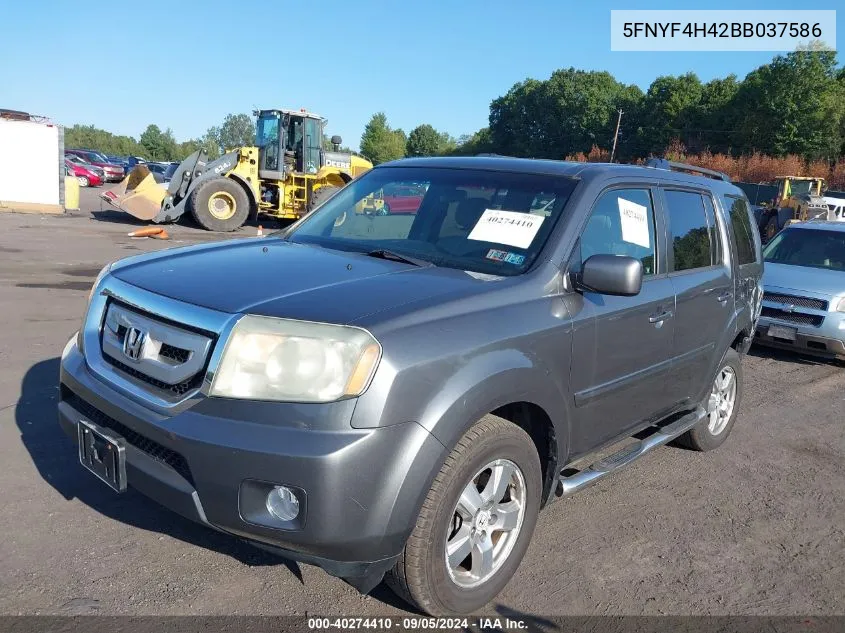 2011 Honda Pilot Ex VIN: 5FNYF4H42BB037586 Lot: 40274410