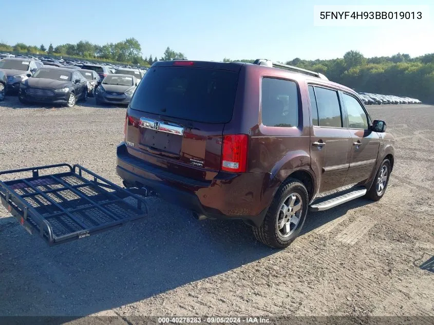 2011 Honda Pilot Touring VIN: 5FNYF4H93BB019013 Lot: 40278283