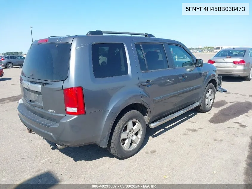 2011 Honda Pilot Ex VIN: 5FNYF4H45BB038473 Lot: 40293007