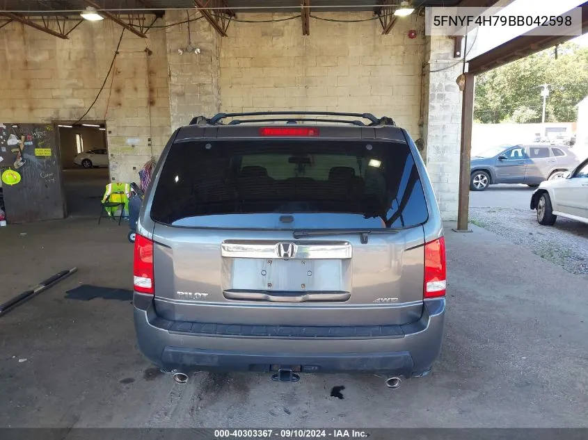 2011 Honda Pilot Ex-L VIN: 5FNYF4H79BB042598 Lot: 40303367