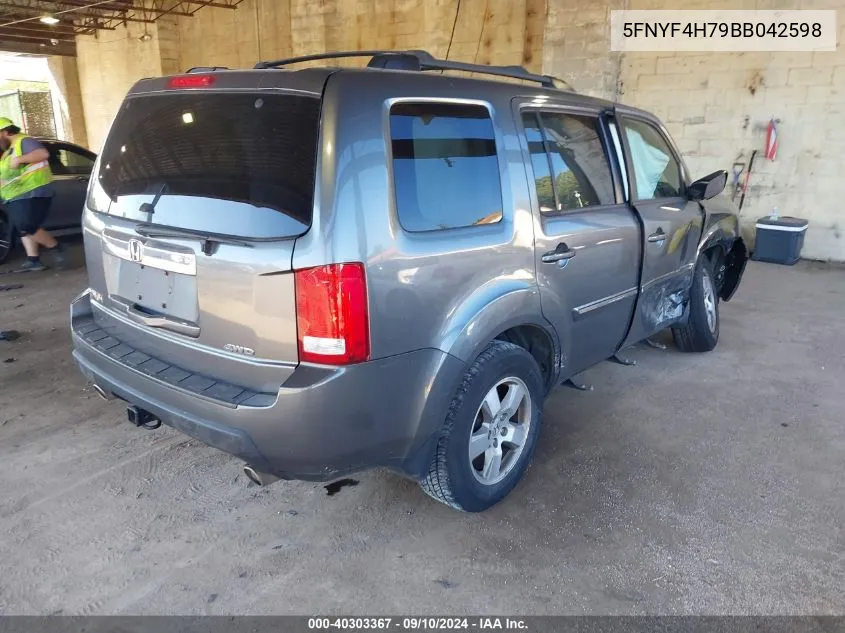 2011 Honda Pilot Ex-L VIN: 5FNYF4H79BB042598 Lot: 40303367