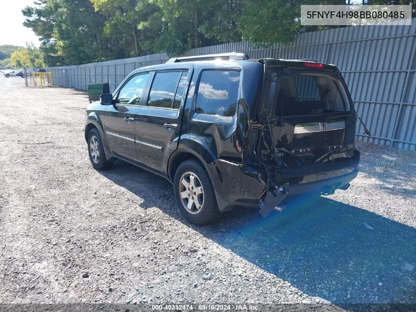 2011 Honda Pilot Touring VIN: 5FNYF4H98BB080485 Lot: 40312474