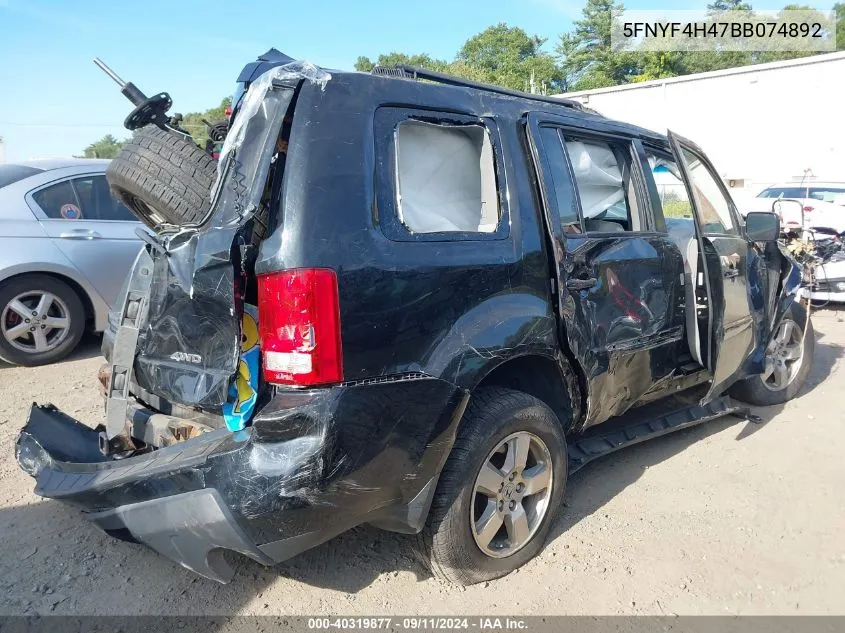 2011 Honda Pilot Ex VIN: 5FNYF4H47BB074892 Lot: 40319877