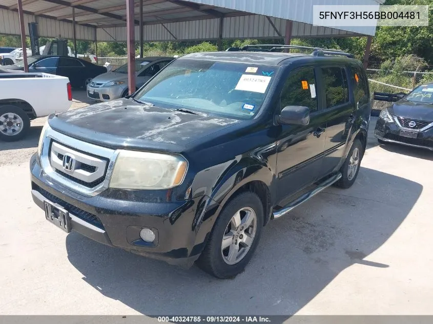 2011 Honda Pilot Ex-L VIN: 5FNYF3H56BB004481 Lot: 40324785