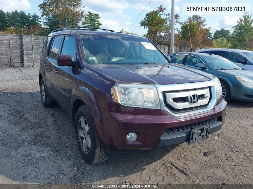 2011 Honda Pilot Ex-L VIN: 5FNYF4H57BB087831 Lot: 40332333