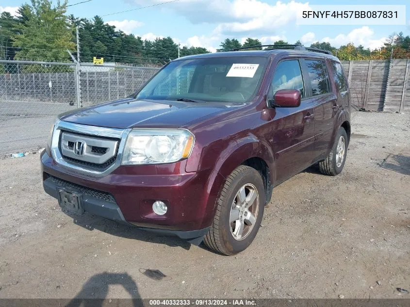 2011 Honda Pilot Ex-L VIN: 5FNYF4H57BB087831 Lot: 40332333