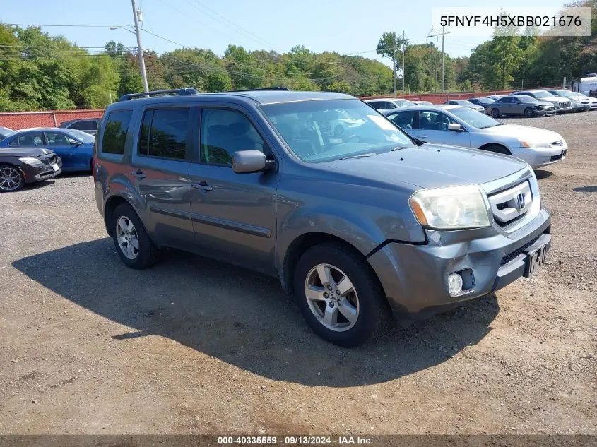 2011 Honda Pilot Ex-L VIN: 5FNYF4H5XBB021676 Lot: 40335559