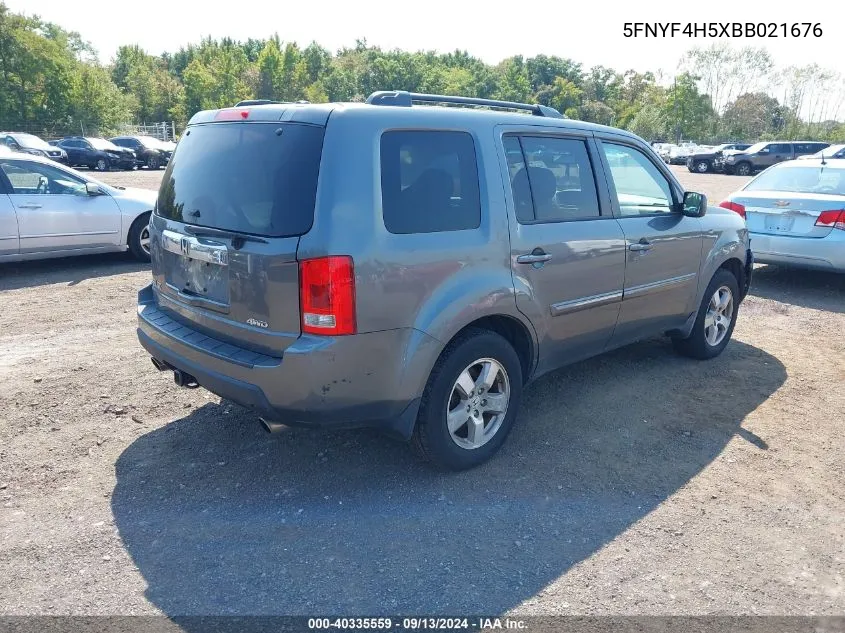 2011 Honda Pilot Ex-L VIN: 5FNYF4H5XBB021676 Lot: 40335559