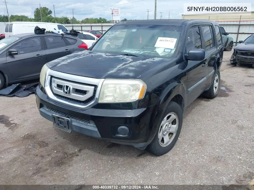 2011 Honda Pilot Lx VIN: 5FNYF4H20BB006562 Lot: 40339732