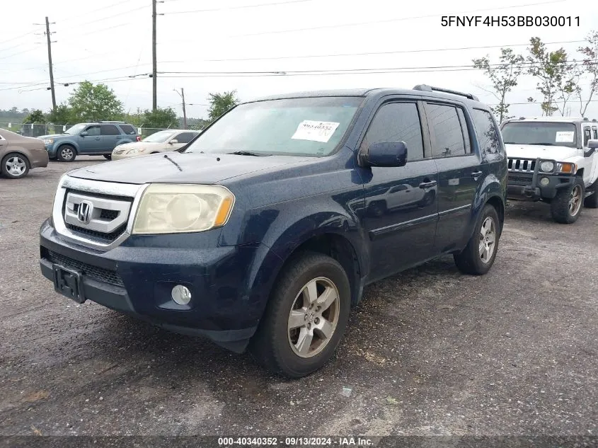 2011 Honda Pilot Ex-L VIN: 5FNYF4H53BB030011 Lot: 40340352