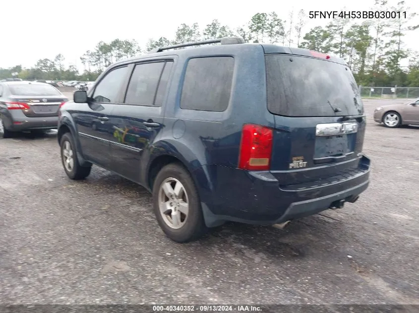 2011 Honda Pilot Ex-L VIN: 5FNYF4H53BB030011 Lot: 40340352