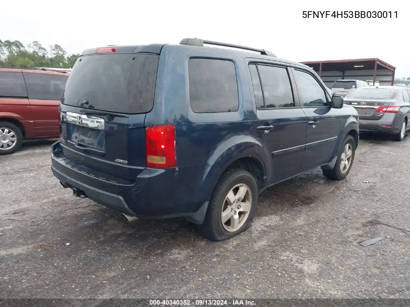 2011 Honda Pilot Ex-L VIN: 5FNYF4H53BB030011 Lot: 40340352